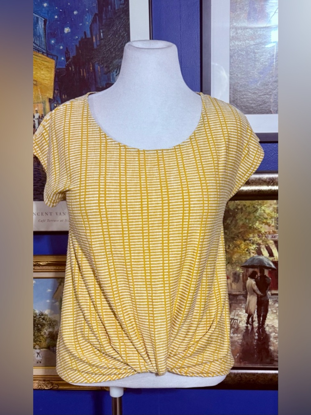 Anthropologie W5 Yellow and White Striped Scoop Neck Short Sleeve Tee